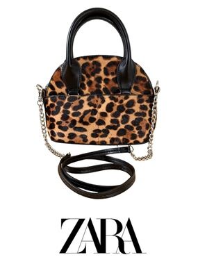 ZARA | Animal Print Mini Bowling Bag – Leopard Calf Hair (Crossbody, Archive)